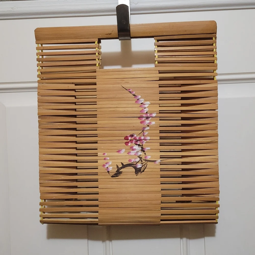 Vintage Hand Painted Bamboo Slat Handbag/Tote
